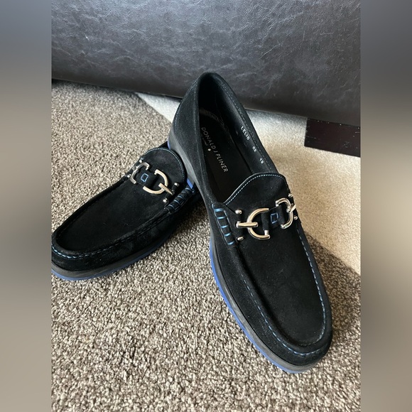 Donald Pliner Mens Lelio Bit Loafers Black Suede Leather Slip On Almond Toe - 12 - Picture 1 of 12